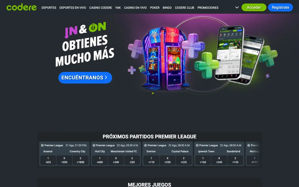 Codere España, pantalla de inicio, vista con calma
